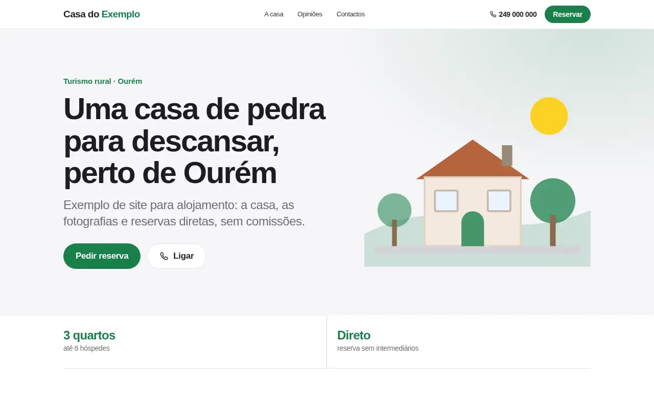 Exemplo de site de uma casa de turismo rural, visto no computador.